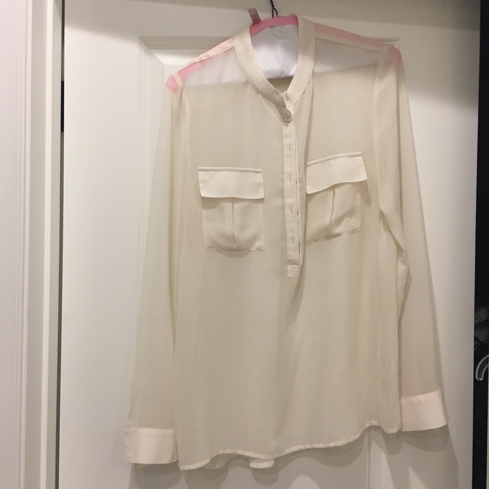 Kensie Sheer Split-Neck Blouse